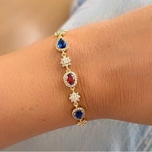 14K Gold Plated Crystal Link Bracelet | Adjustable Waterproof Luxury Jewelry